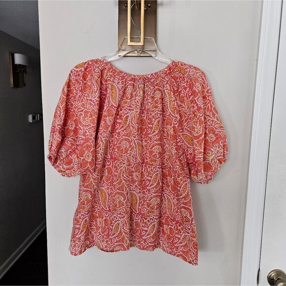 Cleobella Pink Blossom Block Print Layla Cotton Blouse Size Medium - Picture 9 of 12